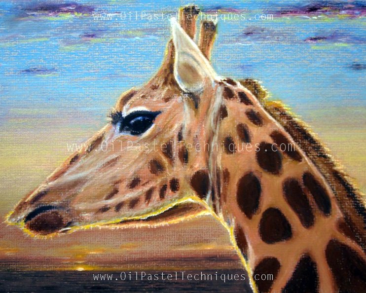 Giraffe painting in Oil Pastels